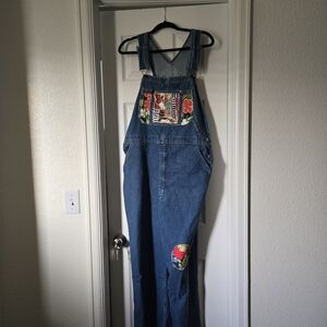 Dickies Denim Overalls with Floral Patches